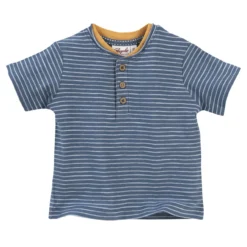 People Wear Organic Henley T-Shirt Jeansblau Geringelt