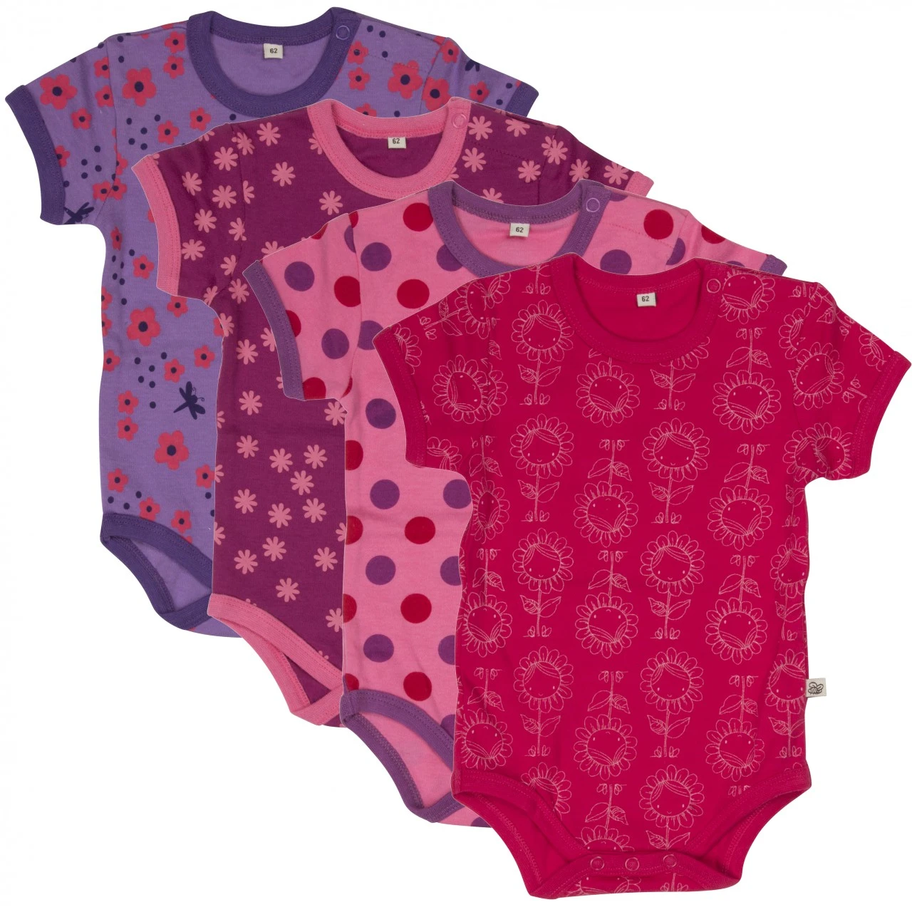 Pippi Kurzarm Body Pink Dots & Blümchen 4er Pack Baumwolle 1 Pippi Kurzarm Body Pink Dots & Blümchen 4er Pack Baumwolle
