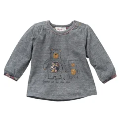 People Wear Organic Mädchen Langarmshirt Bär Anthrazit Mélange