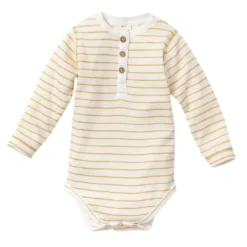 People Wear Organic Langarm-Body Honiggelb Geringelt