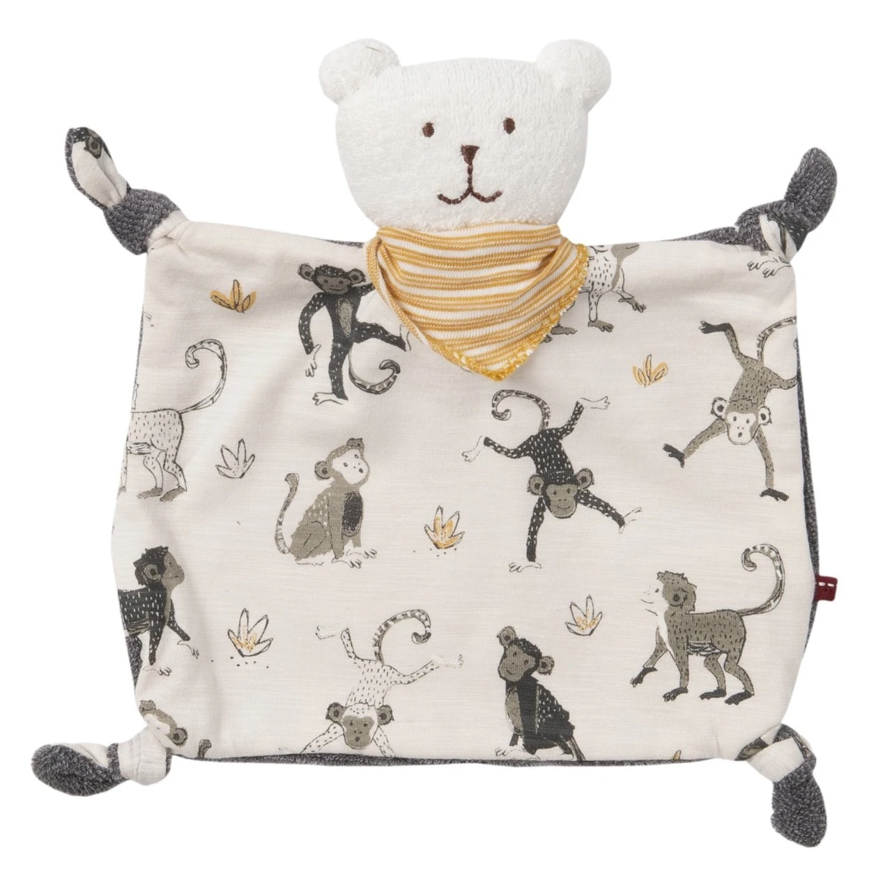 People Wear Organic Bär Schmusetuch Schiefergrau Mit Äffchen-Motiv