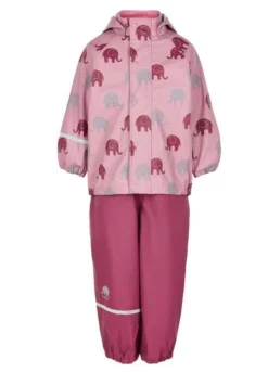 CeLaVi Mädchen Regenanzug Rosa / Rot Elefanten Set Regenhose + Regenjacke
