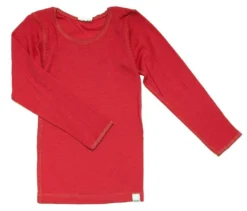 Celavi Kinder Unterhemd Korallen Rot Langarm Merino Schurwolle Ökotex100