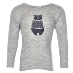 Celavi Langarmshirt Grau Melange Bär Unterhemd Wolle