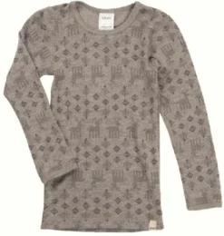 Celavi Langarmshirt Grau Melange Elche Unterhemd Wolle