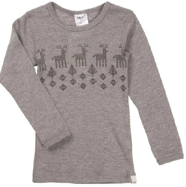 Celavi Langarmshirt Grau Melange Elch Unterhemd Wolle 1 Celavi Langarmshirt Grau Melange Elch Unterhemd Wolle