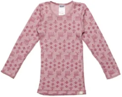 Celavi Unterhemd Rosa Melange Mit Elchen Langarm Merino Schurwolle Ökotex100