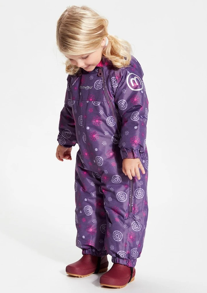 MINYMO Mädchen Schneeanzug Loganberry Lila Blumen Doppelzipper 2 MINYMO Mädchen Schneeanzug Loganberry Lila Blumen Doppelzipper – Bild 2