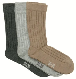Minymo Kinder Funktionssocken 3er Pack Grau/beige Socken Mit Wolle Und Viskose