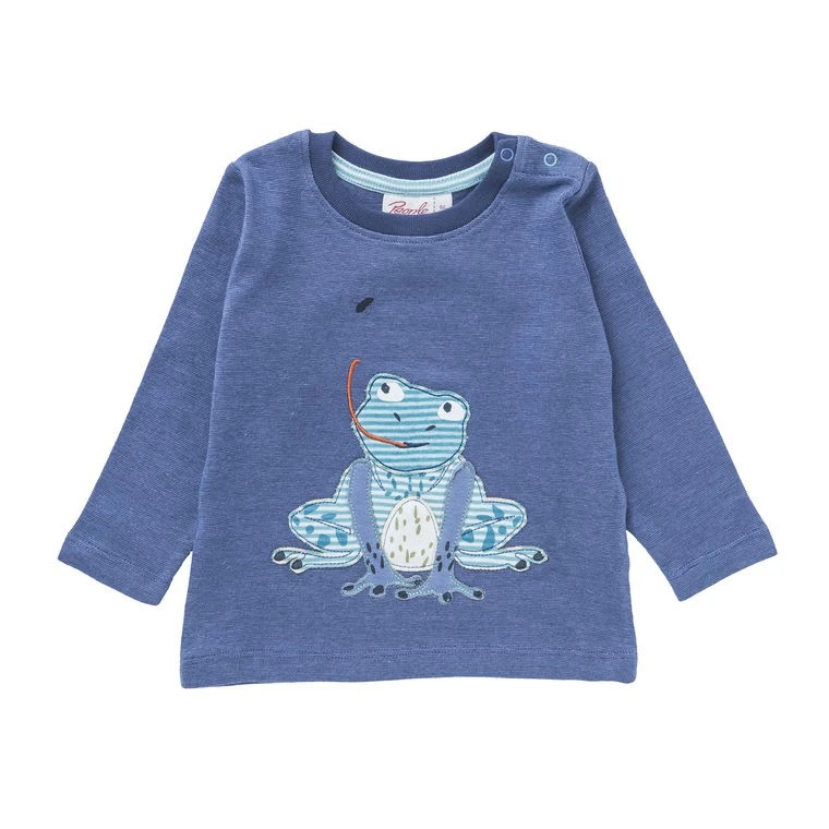 Baby Langarmshirt Frosch Biobaumwolle Jeansblau 1 Baby Langarmshirt Frosch Biobaumwolle Jeansblau