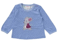 Mädchen Langarmshirt Maus Himmelblau Aus Bio-Baumwolle (kbA)