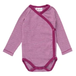 Wickelbody Langarm Beere/weiß Gestreift Body Bio-Baumwolle