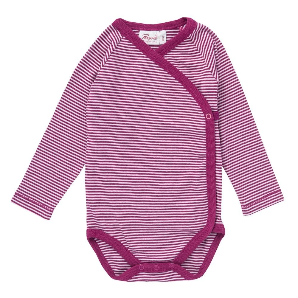 Wickelbody Langarm Beere/weiß Gestreift Body Bio-Baumwolle 1 Wickelbody Langarm Beere/weiß Gestreift Body Bio-Baumwolle