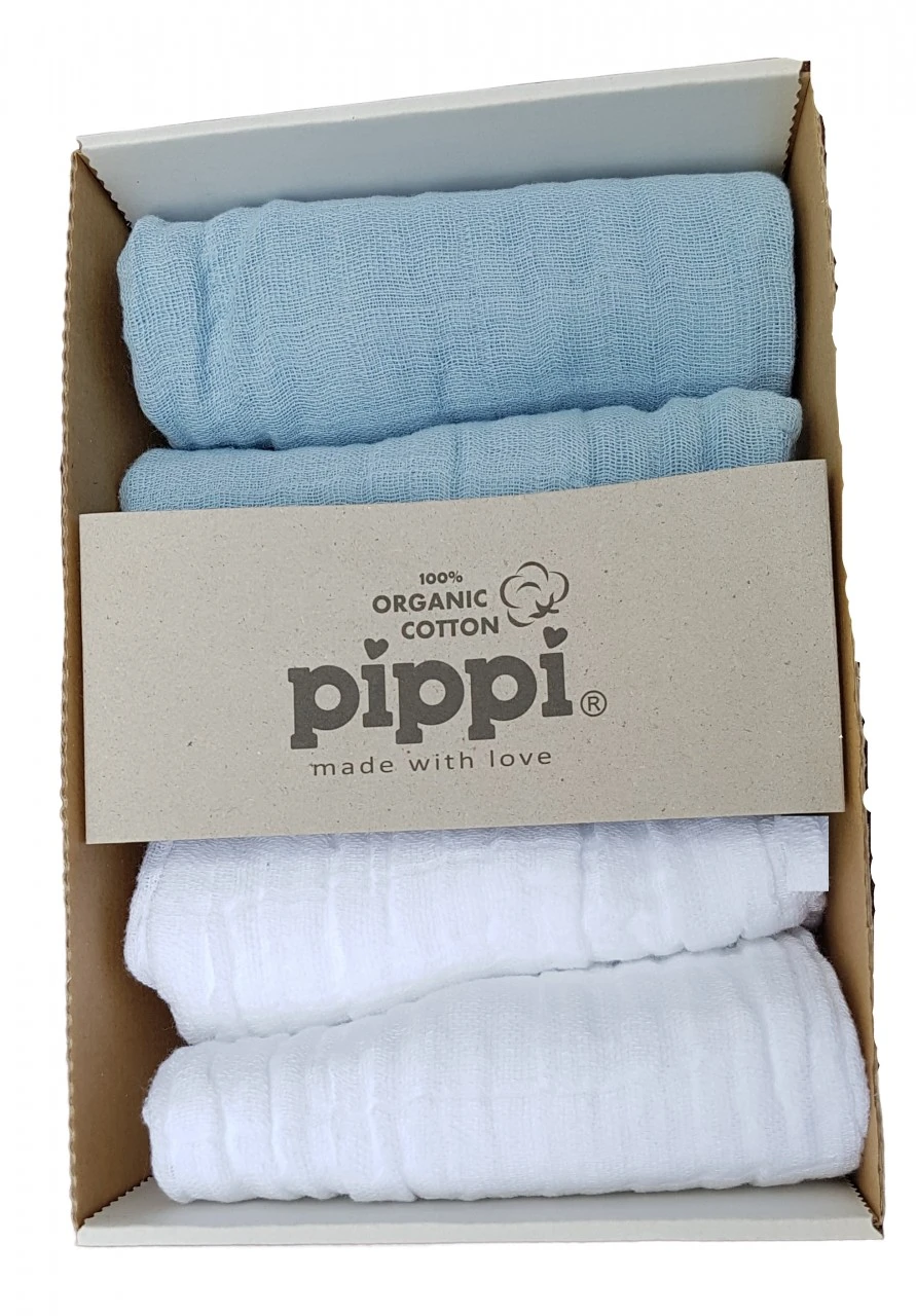 Pippi Mullwindeln 4er Pack Hellblau/weiß Organic Biobaumwolle 1 Pippi Mullwindeln 4er Pack Hellblau/weiß Organic Biobaumwolle