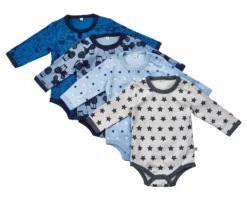Pippi Langarm Body Traktor & Sterne Blau 4er Pack Baumwolle