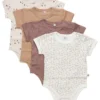 Pippi Kurzarm Bodys 4er Pack Blümchen + Waldtiere Nougat/creme
