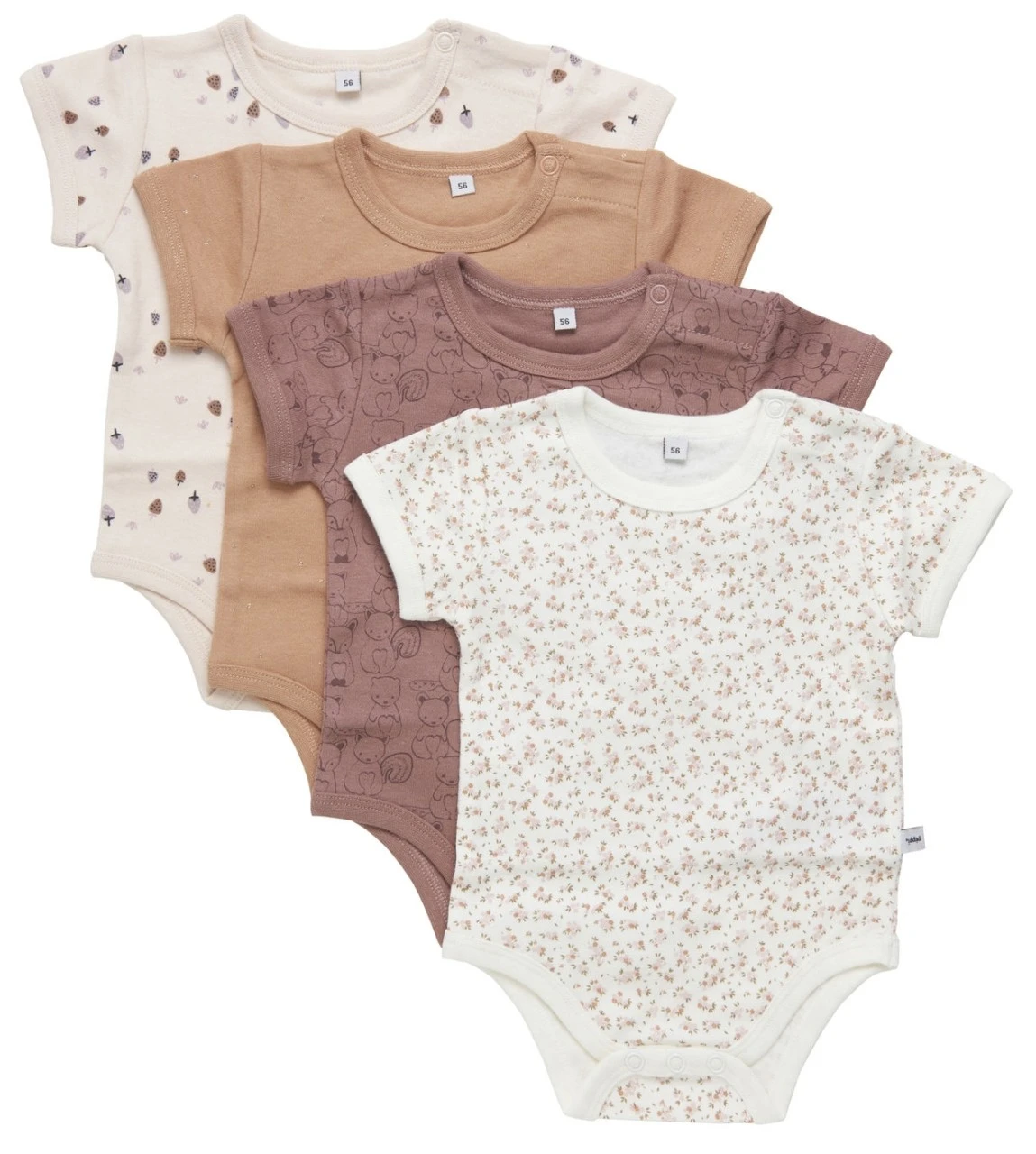 Pippi Kurzarm Bodys 4er Pack Blümchen + Waldtiere Nougat/creme 1 Pippi Kurzarm Bodys 4er Pack Blümchen + Waldtiere Nougat/creme